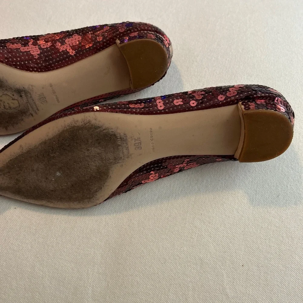 Miu Miu Burgundy Red Sequin Ballet Flats Bow Detail Size 39.5 Sparkle Valentine - Picture 6 of 8